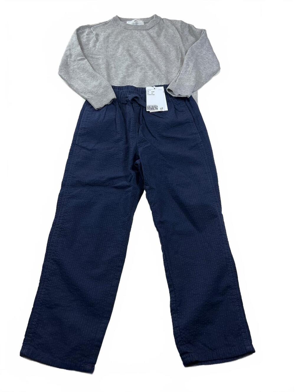 H&M Boys Outfit Gray Crewneck Sweater Navy Blue Drawstring Casual Pants Size 5T